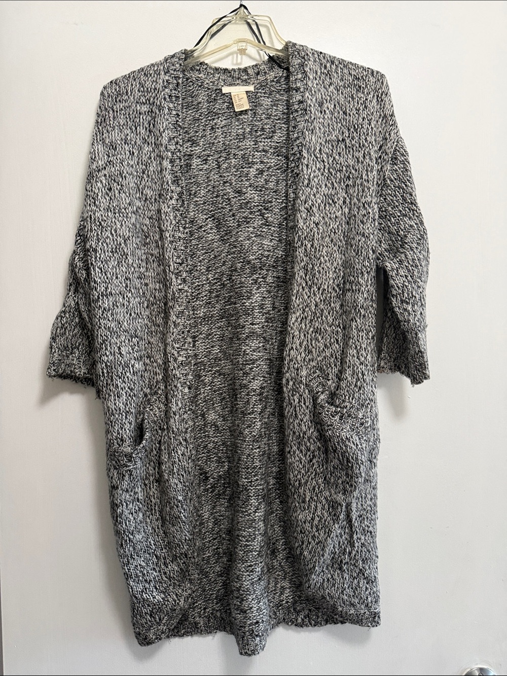 H&M Grey and White Marled Open Cardigan with Pockets